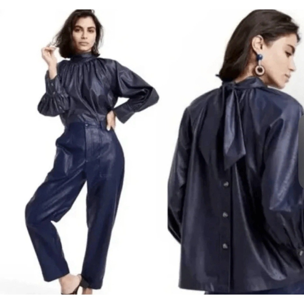 Rachel Comey X Target Faux Leather Navy‎ Blue Long Sleeve Tie back button Large